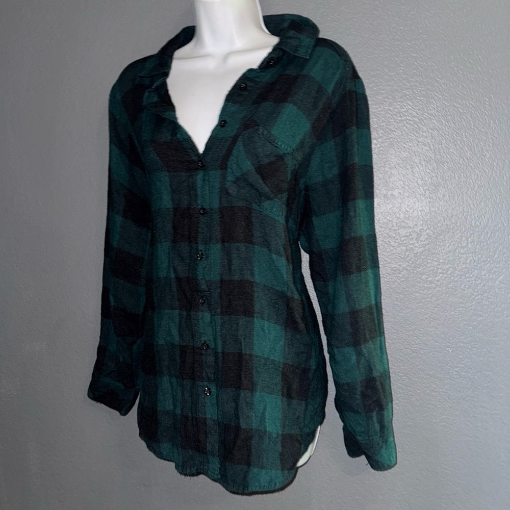Torrid Green Gingham Soft Spring Long Sleeve Flannel Shirt Womens Large XL 1X - Picture 2 of 7